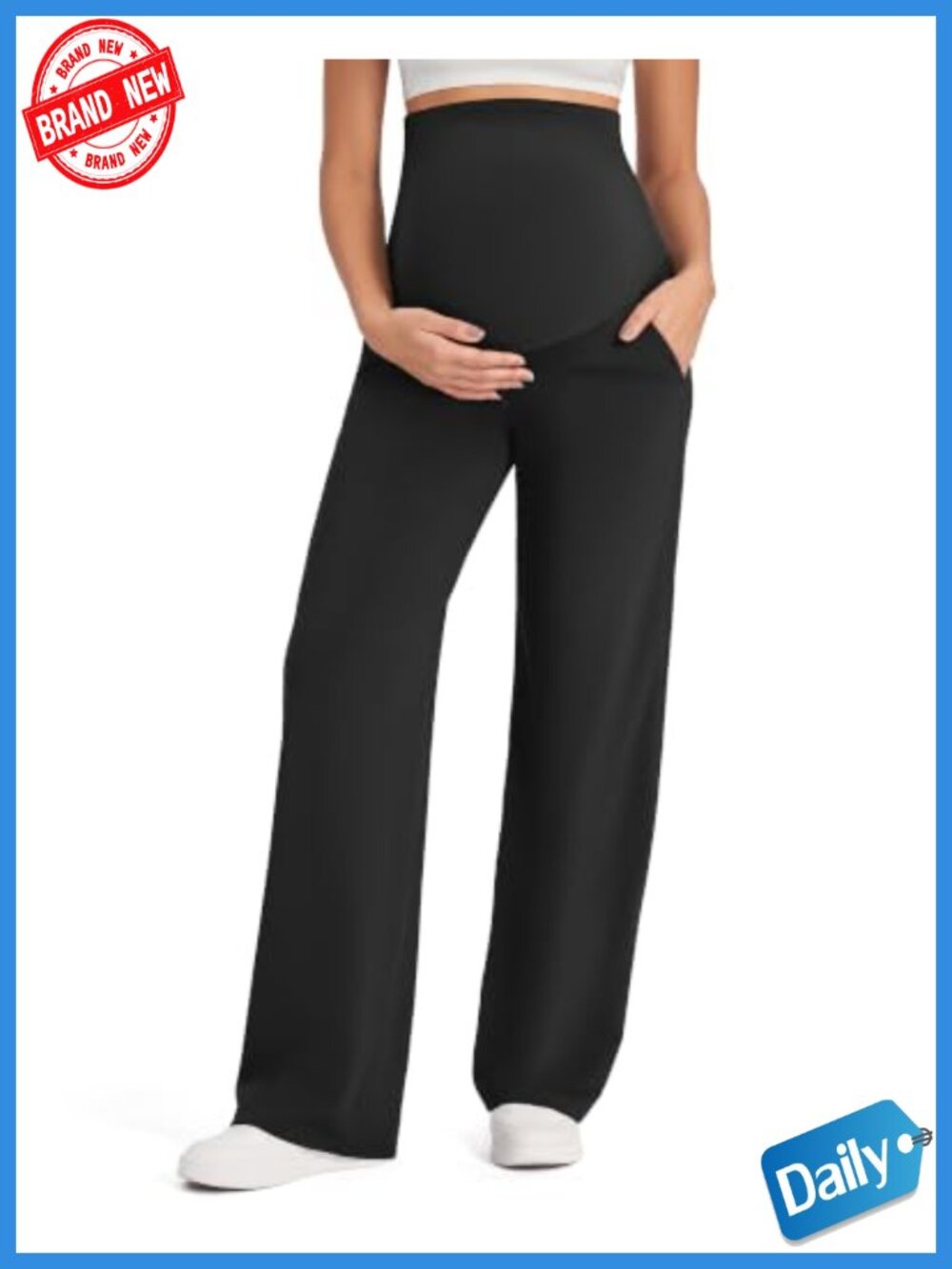 Maternity Work Pants Over The Belly Wide Leg High Rise Yoga Trousers Stretchy